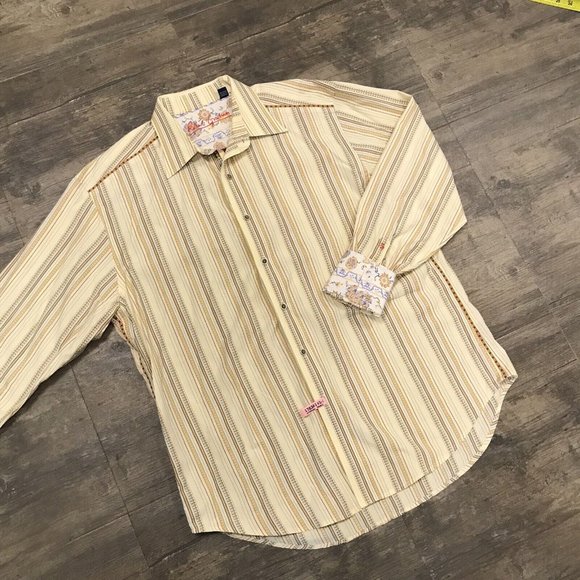 Robert Graham Button Up Shirt Mens Size XL Long Sleeves Flip Cuff Striped India - Picture 1 of 10